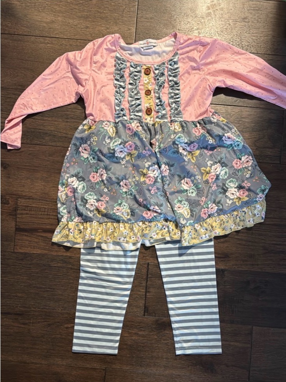 Girls Pink & Gray Floral Matching Set